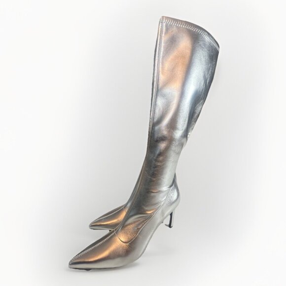 Nordstrom Silver Knee High Heeled Boots Holiday New Year Metallic Size 8.5M - Picture 2 of 5